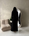 Fina Black Tassel Sleeve High Nick Plain Tie Back Modest Dress