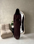 Lumi Brown Lace Lined Tie Back Side Ruched Modest Dress