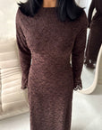 Lumi Brown Lace Lined Tie Back Side Ruched Modest Dress