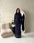 Lumi Navy Lace Lined Tie Back Side Ruched Modest Dress