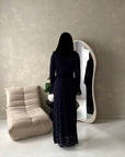 Lumi Navy Lace Lined Tie Back Side Ruched Modest Dress