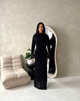 Lumi Black Lace Lined Tie Back Side Ruched Modest Dress