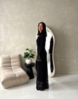 Lumi Black Lace Lined Tie Back Side Ruched Modest Dress