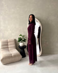 Lumi Plum Lace Lined Tie Back Side Ruched Modest Dress