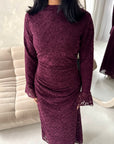 Lumi Plum Lace Lined Tie Back Side Ruched Modest Dress