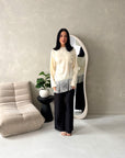Shay Cream Tassel Hem Tie Back Satin Top