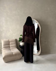 Shay Brown Tassel Hem Tie Back Satin Top