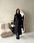 Aven Black Belted Pocket Plain Trench Coat