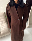 Aven Brown Belted Pocket Plain Trench Coat