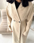 Aven Beige Belted Pocket Plain Trench Coat