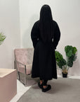 Zania Black Oversized Belted Pocket Lightweight Coat