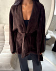 Amara Brown Belted Thick Open Cardigan-House Of Haniya