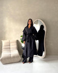 Rosh Black Belted Balloon Sleeve Plain Jacket