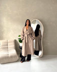 Rosh Mocha Belted Balloon Sleeve Plain Jacket