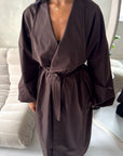 Rosh Brown Belted Balloon Sleeve Plain Jacket