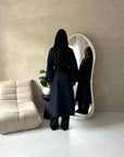 Rosh Navy Belted Balloon Sleeve Plain Jacket