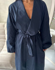 Rosh Navy Belted Balloon Sleeve Plain Jacket