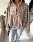 Emma Mocha Checked Zipper Bomber Jacket-House Of Haniya