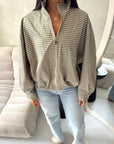 Emma Khaki Checked Zipper Bomber Jacket-House Of Haniya