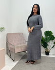 Kaina Grey Soft Fur Maxi Dress