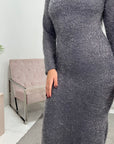Kaina Grey Soft Fur Maxi Dress