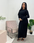 Kaina Black Soft Fur Maxi Dress