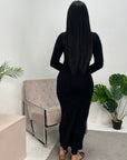 Kaina Black Soft Fur Maxi Dress