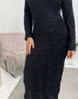 Kaina Black Soft Fur Maxi Dress