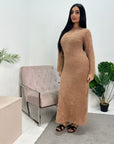 Kaina Camel Soft Fur Maxi Dress