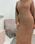 Kaina Camel Soft Fur Maxi Dress