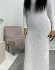 Kaina Ivory Soft Fur Maxi Dress