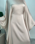 Haniya Beige Fur Trim Kaftan Dress