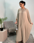 Aiza Beige Full Pleated Kaftan Dress