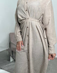 Faska Beige Summer Long Shirt Dress with Side Tie in Linen