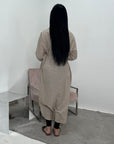 Faska Beige Summer Long Shirt Dress with Side Tie in Linen