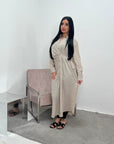 Faska Beige Summer Long Shirt Dress with Side Tie in Linen