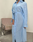 Faska Sky Blue Summer Long Shirt Dress with Side Tie in Linen