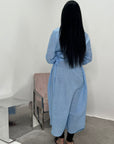 Faska Sky Blue Summer Long Shirt Dress with Side Tie in Linen