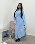 Faska Sky Blue Summer Long Shirt Dress with Side Tie in Linen