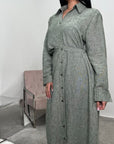 Faska Khaki Summer Long Shirt Dress with Side Tie in Linen