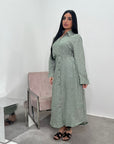 Faska Khaki Summer Long Shirt Dress with Side Tie in Linen