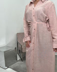 Faska Pink Summer Long Shirt Dress with Side Tie in Linen