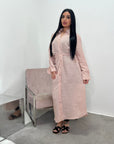 Faska Pink Summer Long Shirt Dress with Side Tie in Linen