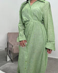 Faska Lime Green Summer Long Shirt Dress with Side Tie in Linen