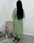Faska Lime Green Summer Long Shirt Dress with Side Tie in Linen