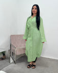 Faska Lime Green Summer Long Shirt Dress with Side Tie in Linen