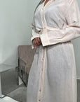 Faska Cream Summer Long Shirt Dress with Side Tie in Linen
