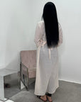 Faska Cream Summer Long Shirt Dress with Side Tie in Linen