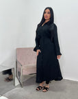 Faska Black Summer Long Shirt Dress with Side Tie in Linen