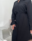 Faska Black Summer Long Shirt Dress with Side Tie in Linen
